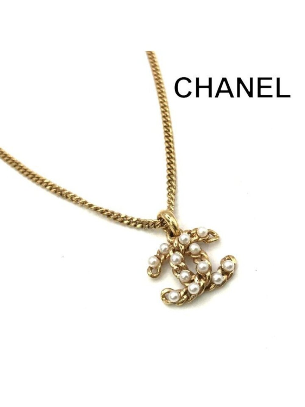 Chanel CC Logo Pearl Necklace Gold
